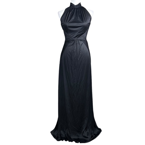 Vintage 80's Black Maxi Halter Dress Small Whimsagoth Witchy Gothic Union Made - Picture 2 of 11